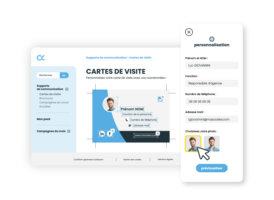 Personnalisez vos supports de communication directement depuis la plateforme web-to-print