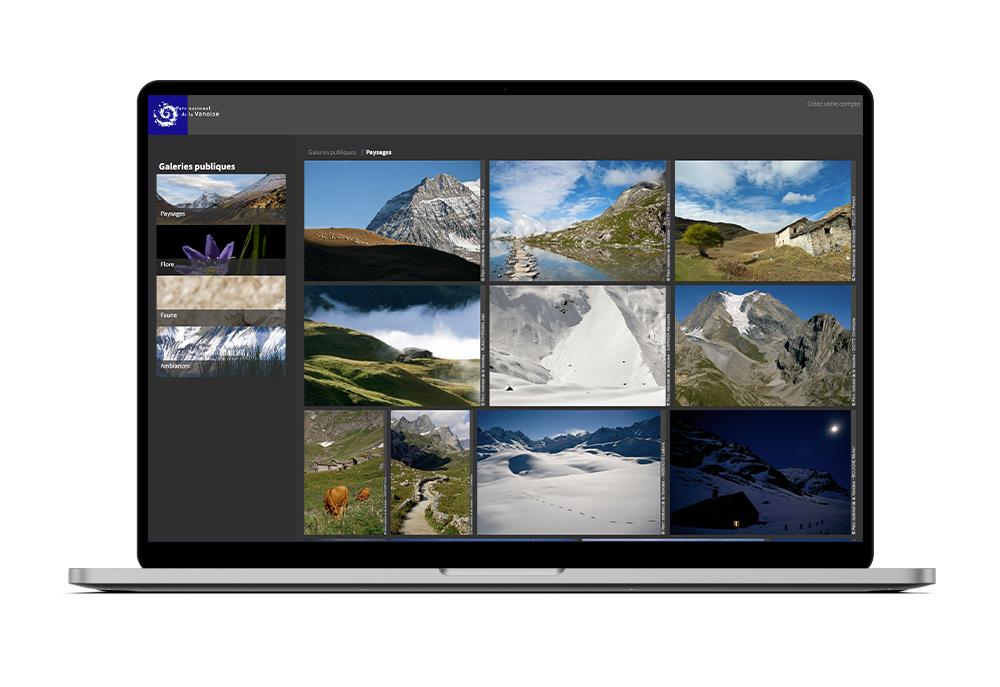 Interface de la solution photothèque Alphasia du parc national de la vanoise